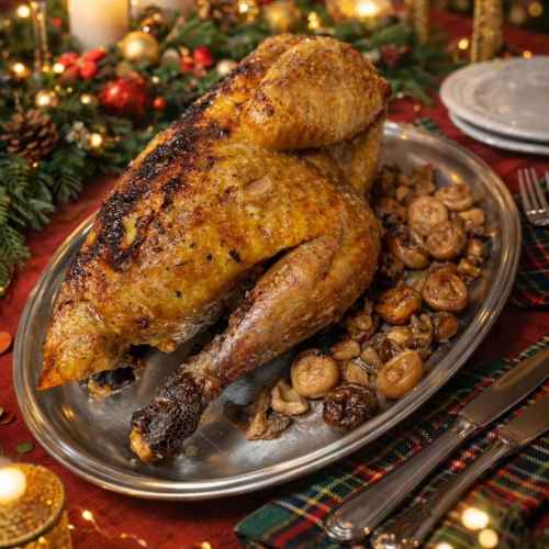 https://www.loue.fr/Chapon de pintade de Noël accompagnés de pommes et marrons