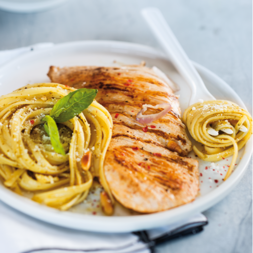 https://www.loue.fr/Recette : escalope de dinde sautée et pâtes au pesto maison